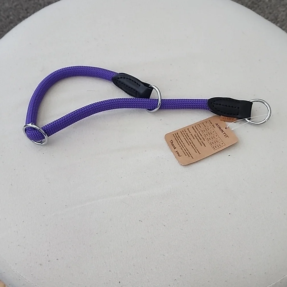 NWT Aiminto braided dog collar purple size medium adjustable O-ring